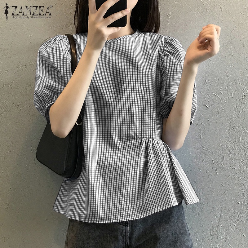 Áo tay lửng Zanzea họa tiết caro thời trang dành cho nữ