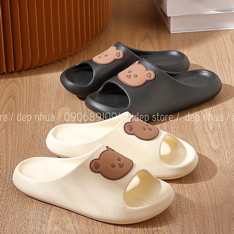 𝐢𝐃É𝐏 𝐃𝐋𝟏𝟓𝟓 Dép bánh mì nữ quai ngang mặt Gấu hoạt hình siêu nhẹ dễ thương đi trong nhà (FORM NHỎ)