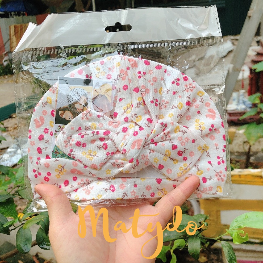 Mũ tuban, Nón Tuban Nơ Trùm Đầu Bé Sơ Sinh Họa Tiết Đáng Yêu (0-12 tháng)