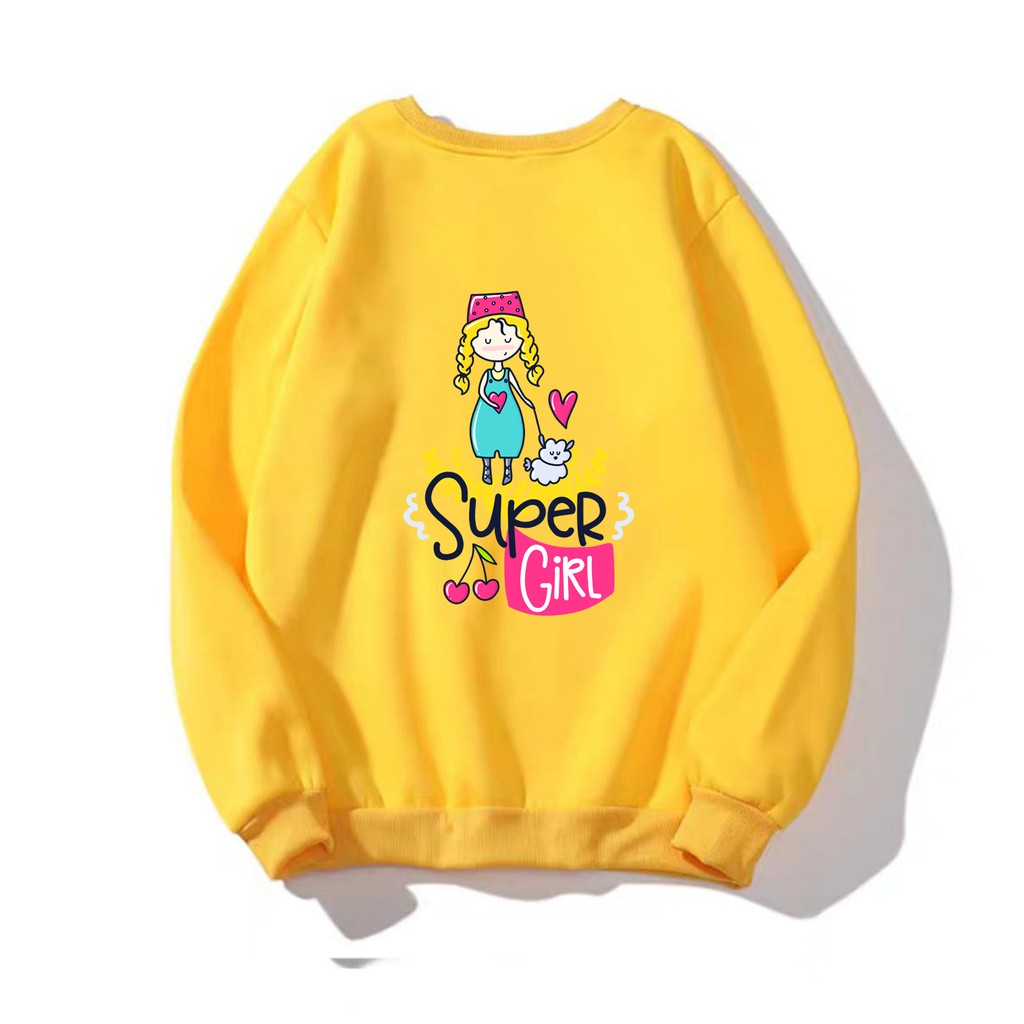 Áo Sweater nữ in hình Super Girl dễ thương, kiểu hoodie chui đầu William - DS101