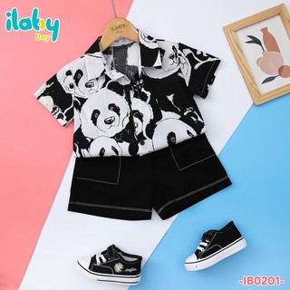 [25.6 GIẢM 40K ĐƠN 299K] Set đồ bộ bé trai ILABY áo sơ mi gấu kèm quần ngố [52IB02010621]
