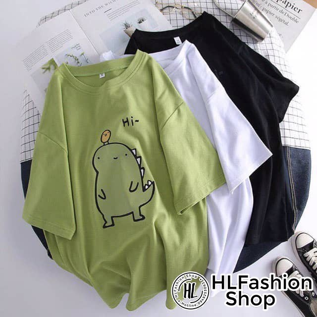 Áo thun tay lỡ form rộng HI KHỦNG LONG siêu dễ thương, áo phông form rộng size HLFashion