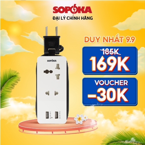 Ổ cắm điện đa năng thông minh 2 cổng sạc USB Sopoka chịu tải 2200W Q2U/Q4U nhỏ gọn, chống va đập, dễ xoay