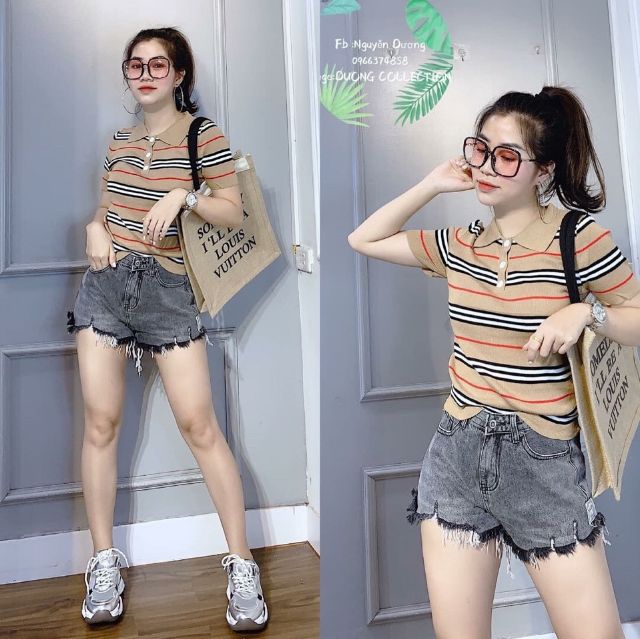 Áo len montoghi kẻ cổ bẻ hàng Quảng Châu - Áo cổ bẻ kẻ hót