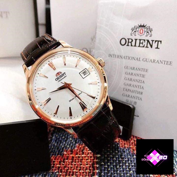 ( Sẵn 2 màu dây đen- nâu ) Đồng hồ nam Orient Bambino Gen 1 FAC00002W0 mặt trắng viền vàng hồng case 40.5mm. 3atm