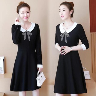 Váy Bầu Đen Cổ Trắng Thắt Nơ