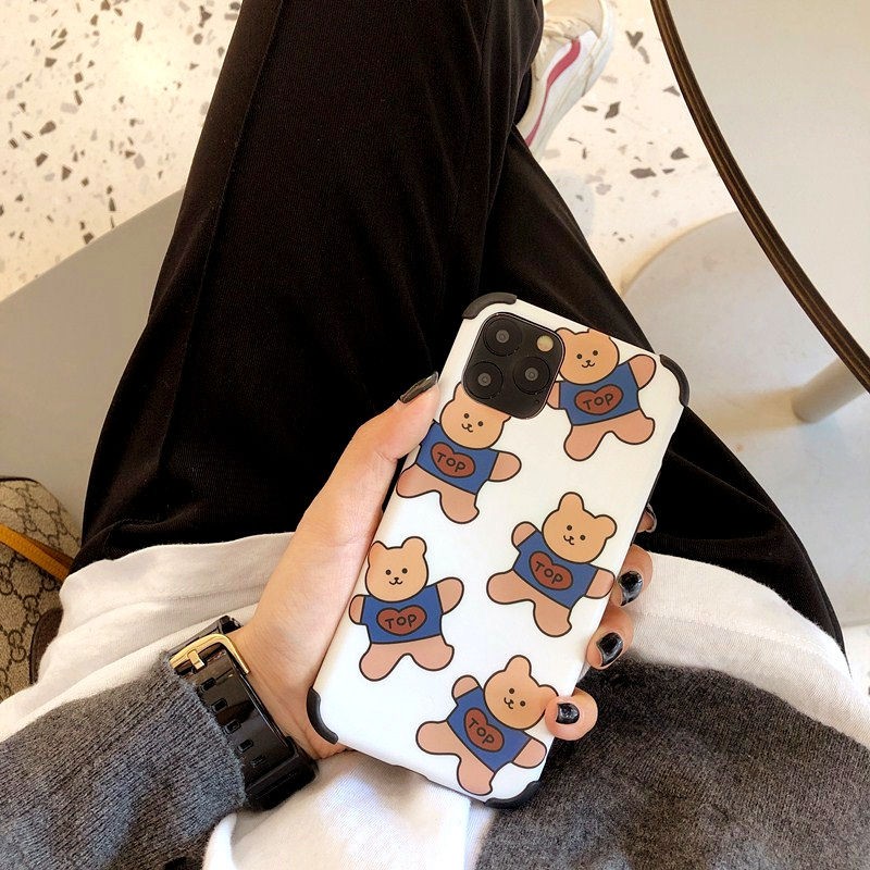 ☬ Ốp điện thoại lưng iPhone Ins cute blue bear 11Pro Max/8plusX mobile phone case Xs/XR/iPhone7P anti-drop 6