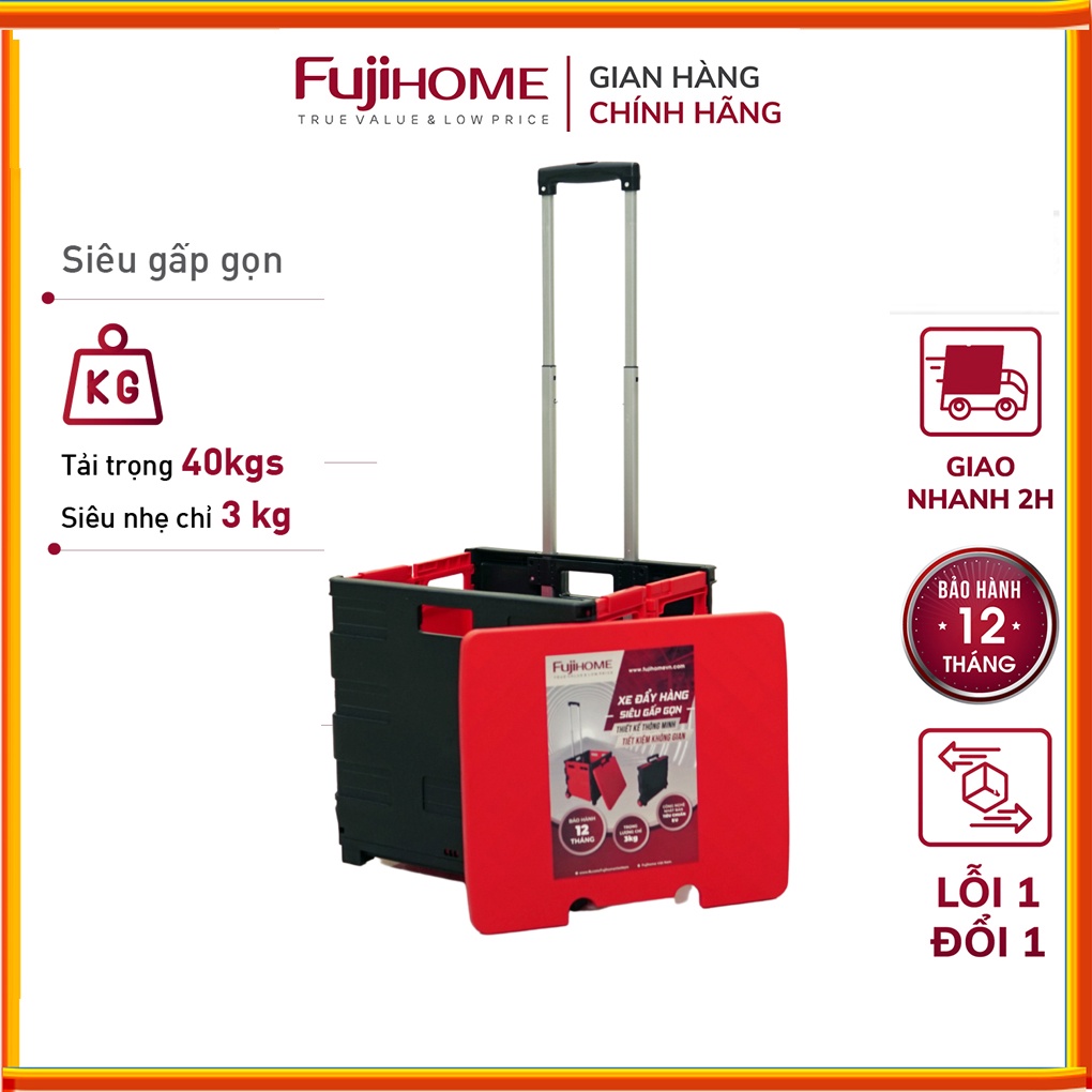 Xe đẩy hàng gấp gọn 2 bánh đi chợ siêu thị chở 40kg FUJIHOME SC-240,xe kéo hàng mini thùng kéo xếp gọn hộp vali đa năng