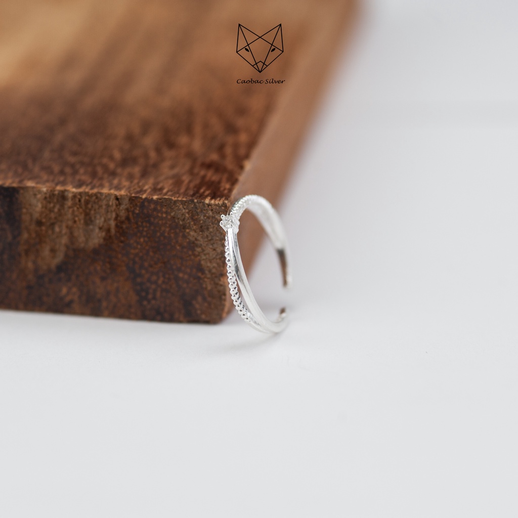 Nhẫn Nữ Bạc Ta CaoBac Silver Đơn Giản Cá Tính Trơn Dáng Hai Sợi Đan Đính Đá Tinh Tế Bạc Chuẩn Sáng Đẹp Bền Màu