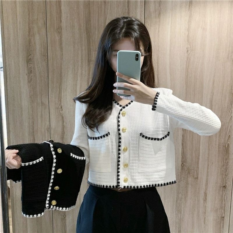 Áo khoác cardigan thun len cổ tim phong cách hàn quốc 2021