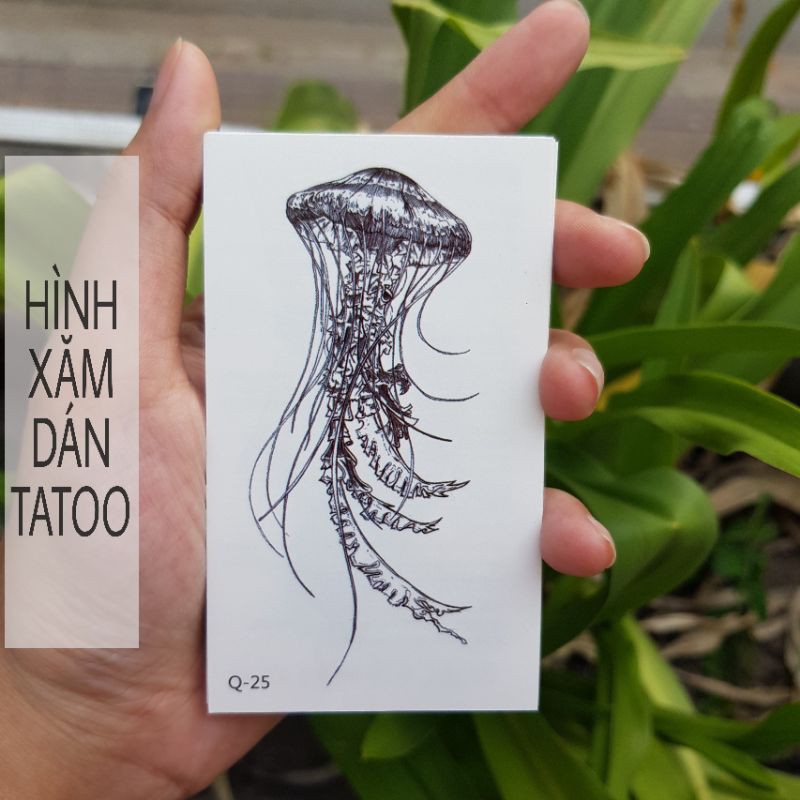 Hình xăm sứa biển q25. Xăm dán tatoo mini tạm thời, size &lt;10x6cm