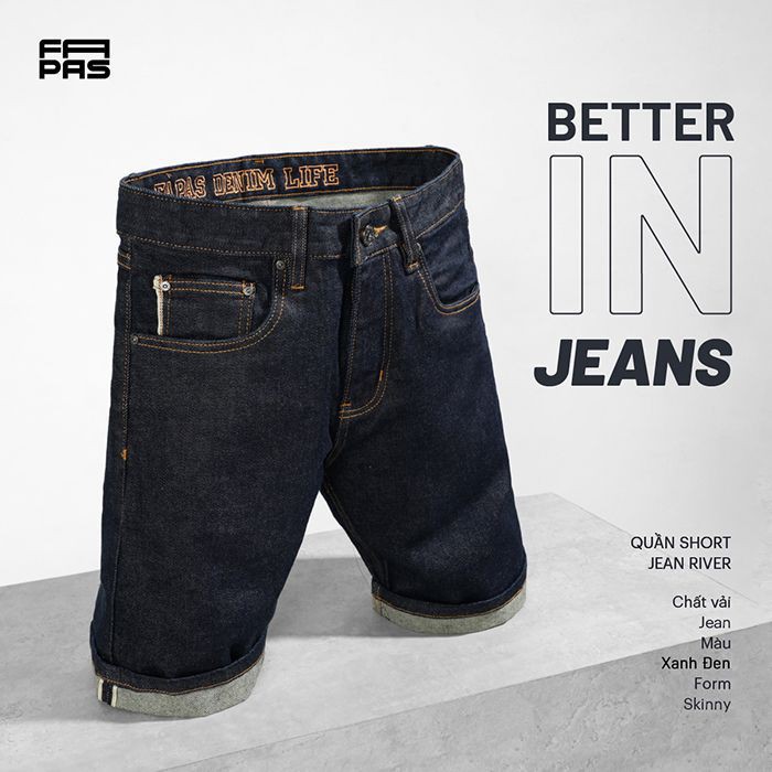 Quần Shorts Nam River Thêu Lưng Tỉ Mĩ Chất Vải Jeans Co Giãn Nhẹ Cực Thoải Mái Form Skinny Tôn Dáng - FAPAS