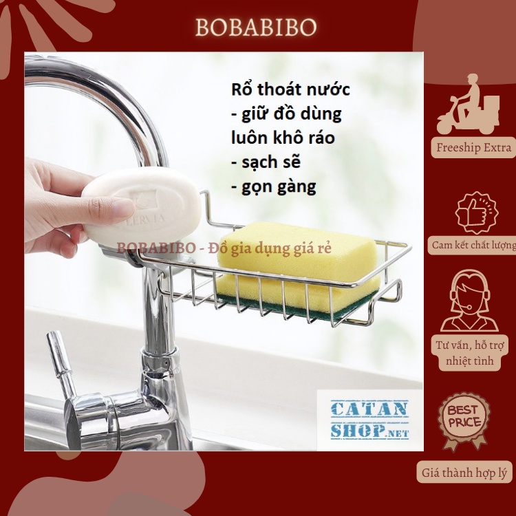 Giỏ, Kệ Inox Không Rỉ Treo Bồn Rửa Bát Đựng Miếng Rửa Bát Dễ Dàng Tháo Lắp, Di Chuyển, Vệ Sinh Tiện Lợi Bobabibo