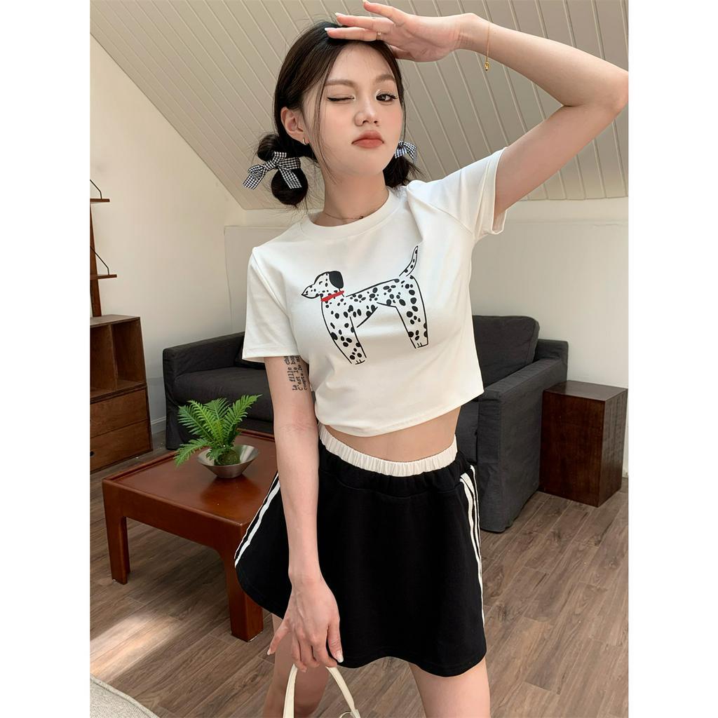 Lalisas Áo Croptop Tay Ngắn In Hình Chú Chó Đốm Vui Nhộn Thời Trang Thường Ngày Cho Nữ