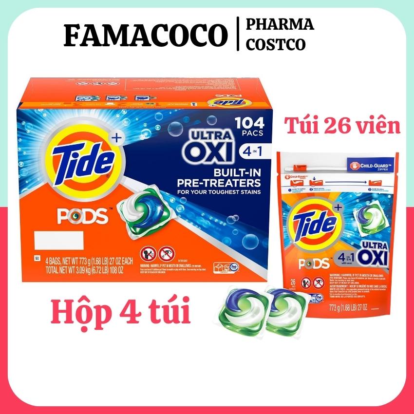 Viên giặt xả Tide Pods Ultra Oxi 4 in 1 của Mỹ đánh bay mọi vết bẩn và khử mùi ẩm mốc Túi 26 viên có tác lẻ FAMACOCO