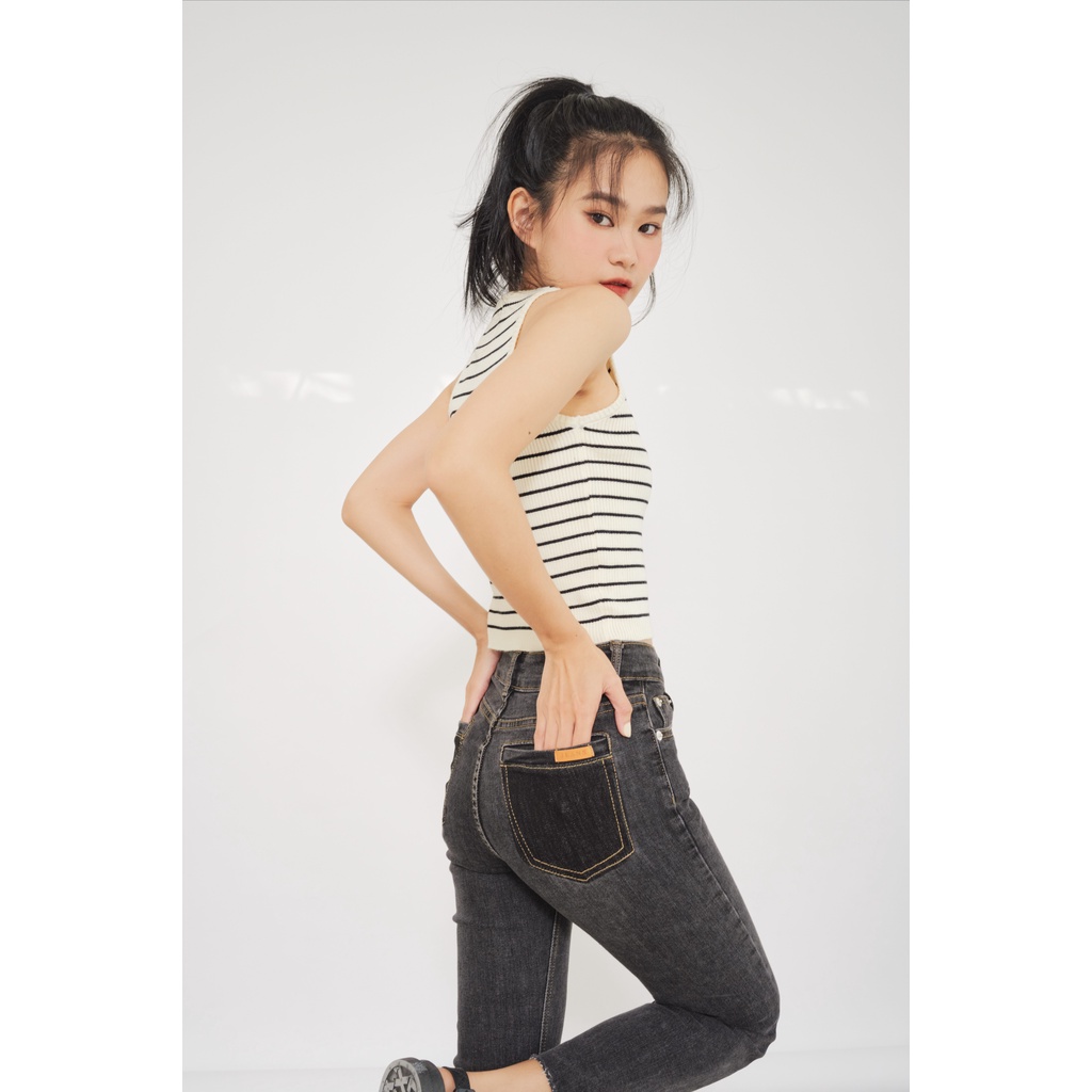 Quần jeans ống suôn cắt lai túi kiểu 2 màu LENCLOTHING 8285-8286
