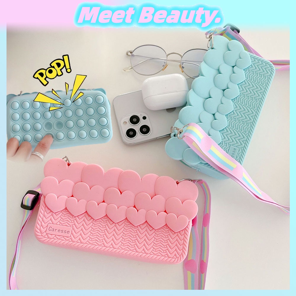 Túi Đeo Chéo Bằng Silicone Họa Tiết Trái Tim Dành Cho Bé Gái