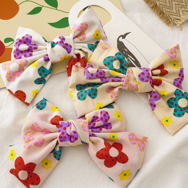 Kẹp Tóc Nơ In Họa Tiết Hoa Xinh Xắn Thời Trang Cho Nữ