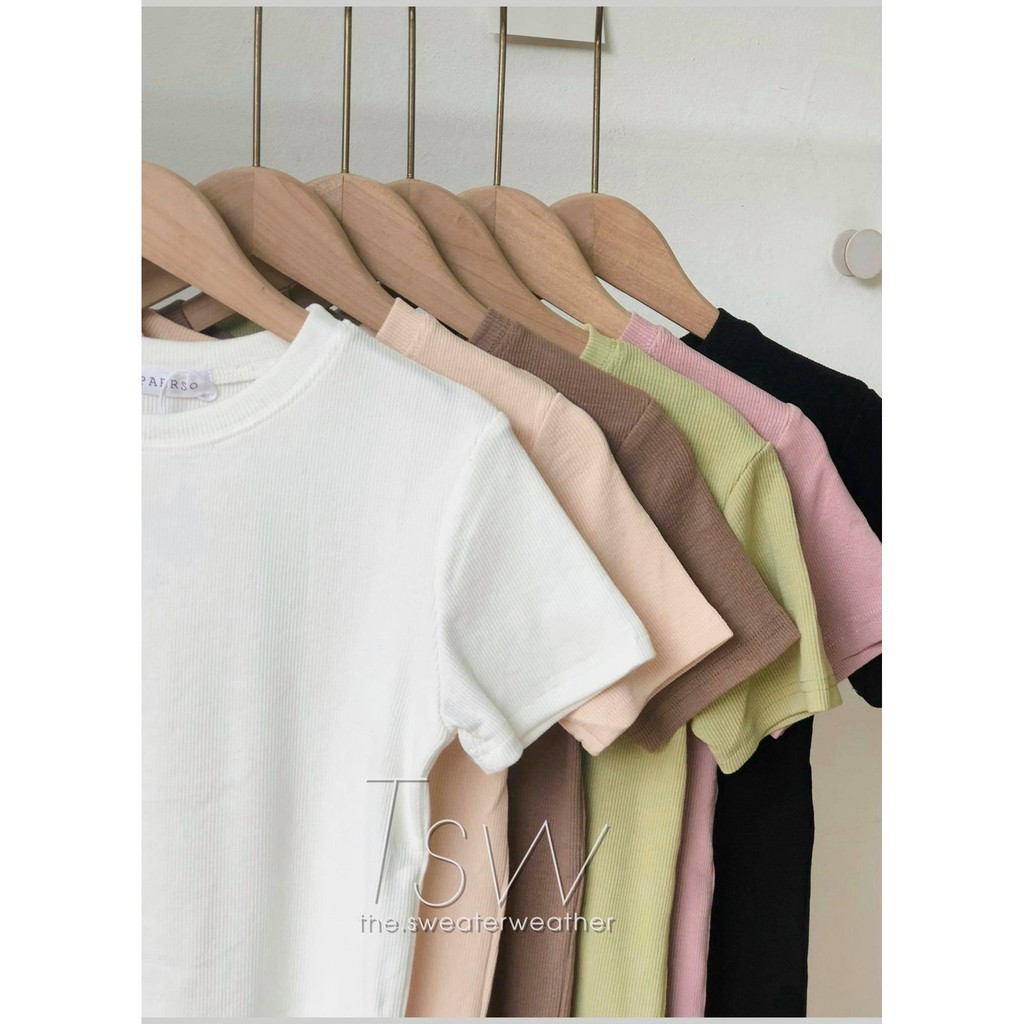 Áo basic croptop thun tăm dáng ôm cổ tròn Hàn Quốc 2 kiểu cộc/dài tay (Ảnh thật) | BigBuy360 - bigbuy360.vn