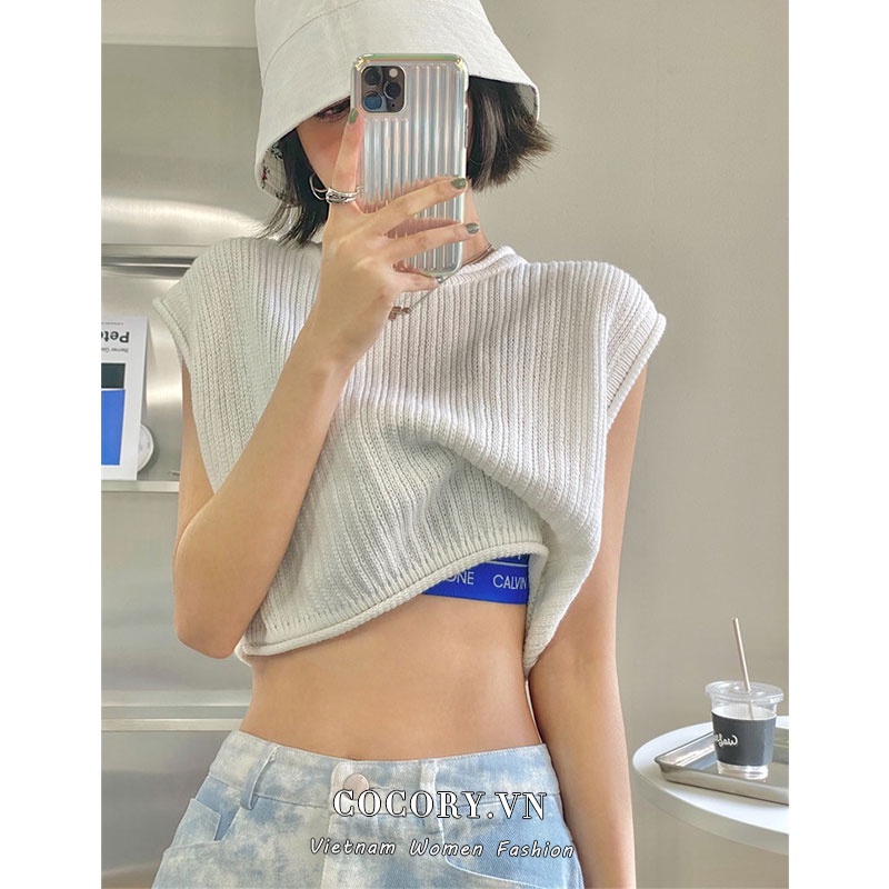 Cocory vn  Áo Croptop Dệt Kim Không Tay Dáng Rộng Thời Trang Mùa Hè Cho Nữ