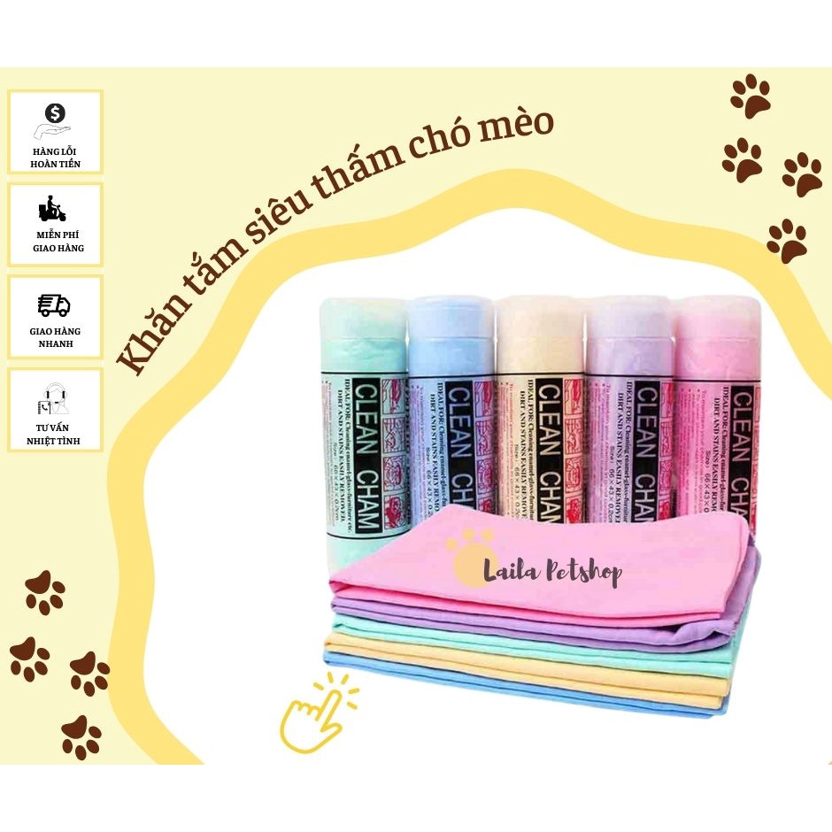 Khăn tắm siêu thấm chó mèo các màu - 2 Size - Laila Petshop