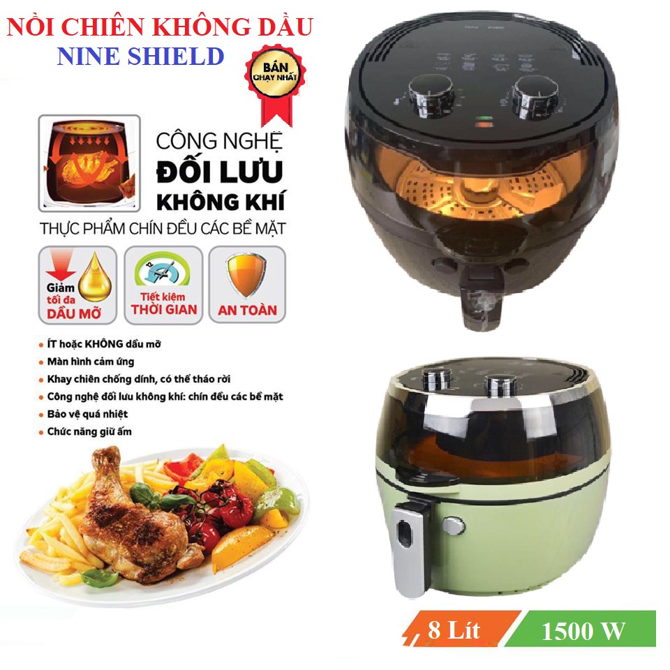 NỒI CHIÊN KHÔNG DẦU NINE SHIELD 8 LÍT KB-6001M VÀ KB-6001M-1 NÚT CƠ CHỈNH NHIỆT ĐỘ VÀ THƠI GIAN  [SIÊU THỊ GIẤY TRÚC]