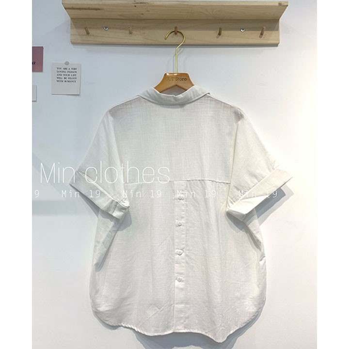 Áo sơ mi nữ đẹp công sở form rộng bigsize kiểu tay ngắn cá tính họa tiết trơn mặc đi học màu trắng xanh thời trang