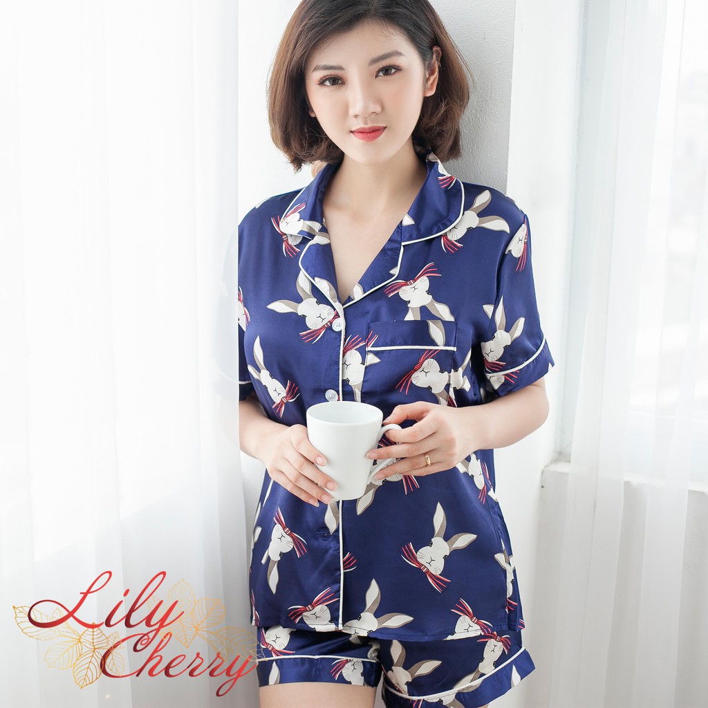 Bộ ngủ lụa satin BN85 bộ mặc nhà in họa tiết dễ thương | WebRaoVat - webraovat.net.vn