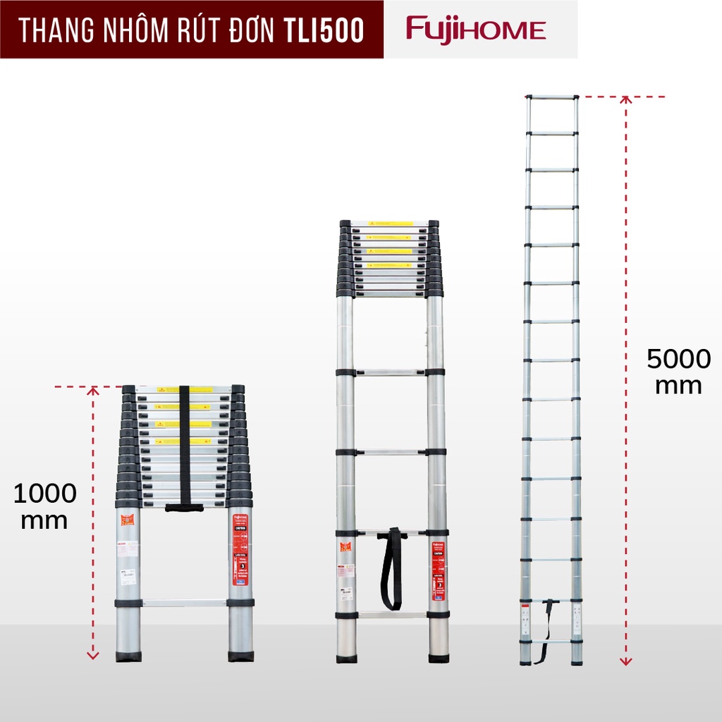 Thang nhôm rút đơn nhập khẩu 3,8M- 4.4M-5M gấp gọn đa năng FUJIHOME Công nghệ Nhật Bản - Chính hãng bảo hành 1 năm