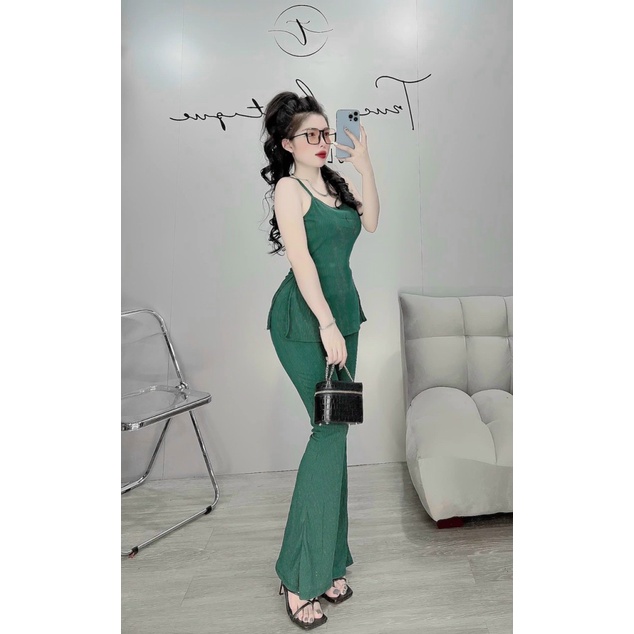 SÉT THUN GÂN ÁO 2 DÂY QUẦN ÔM DÀI ỐNG LOE TÔN DÁNG SIU HOT DX
