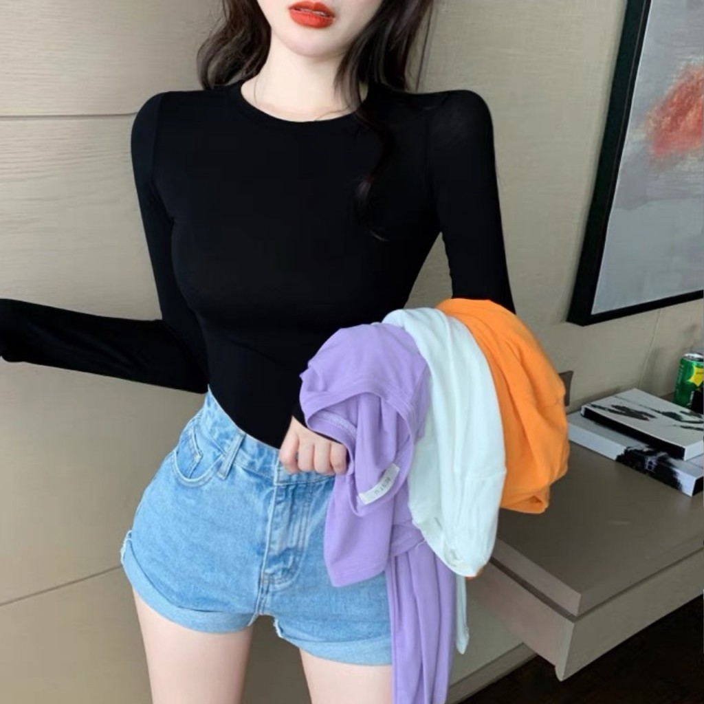 Áo thun trơn dài tay cổ tròn dáng ôm dễ mix đồ | BigBuy360 - bigbuy360.vn
