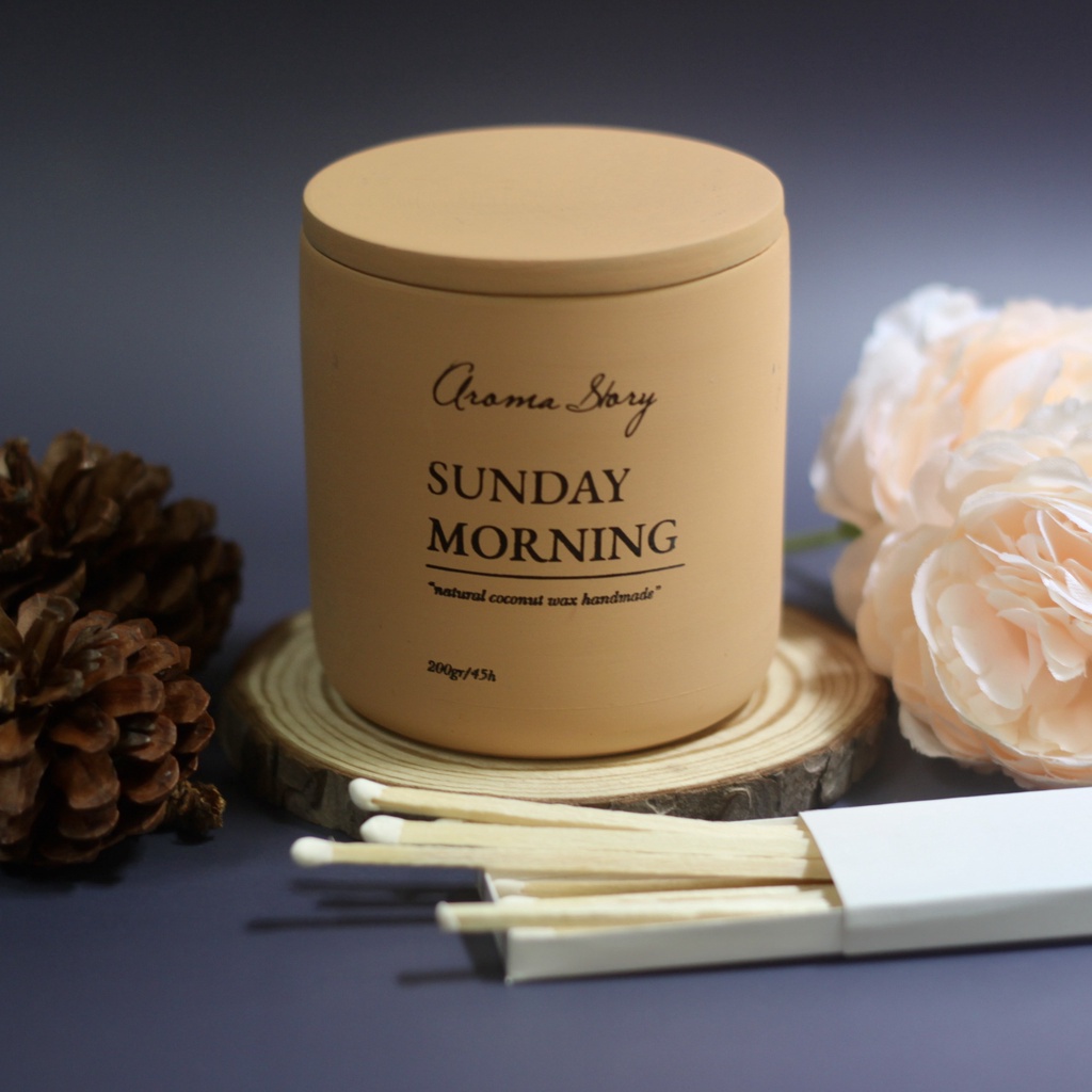 Nến thơm trang trí, cao cấp, tự nhiên Aroma Story hương chanh, đào, bạc hà Sunday Morning size 100g - 200g