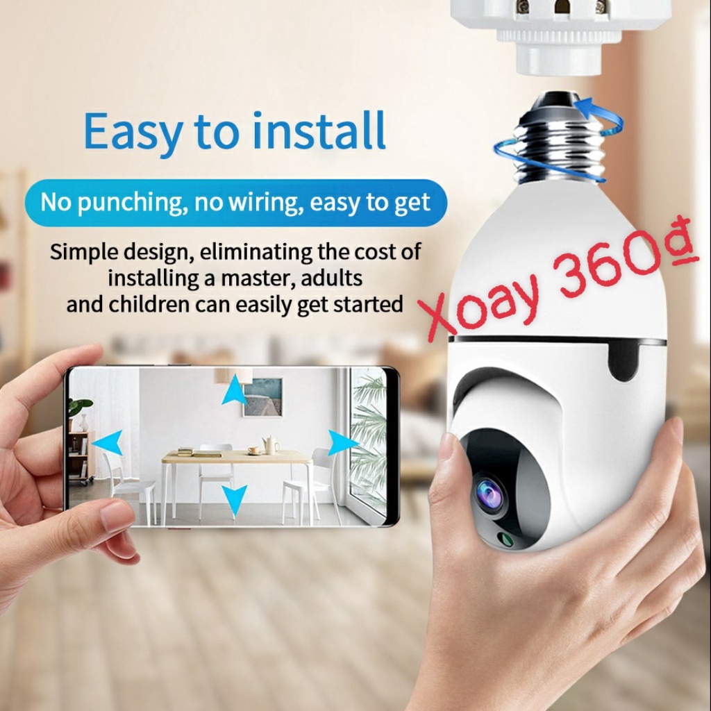 Camera bóng đèn Yoosee 8 đèn Led chiếu sáng ban đêm, Đàm thoại 2 chiều, Xoay 360đ, Báo động chống trộm