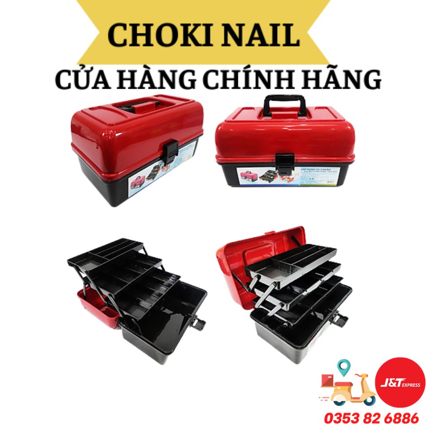 Cốp nhựa 3 tầng, Cốp nhựa đựng đồ nail 3 ngăn cao cấp dành cho thợ làm nail