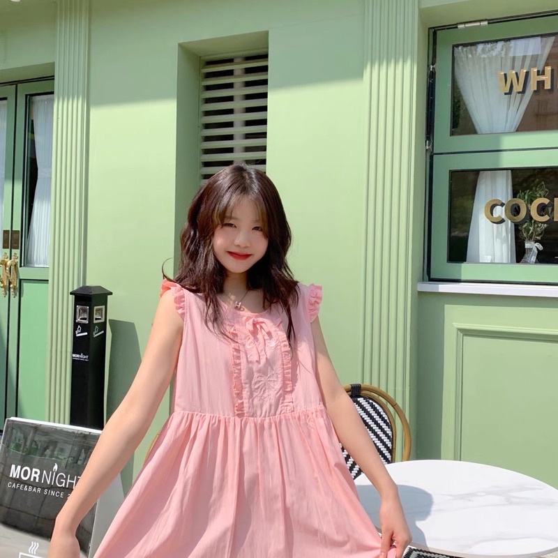 Váy babydoll tay cánh tiên hồng pastel ngọt ngào dễ thương ulzzang Hàn Quốc [Yannie]