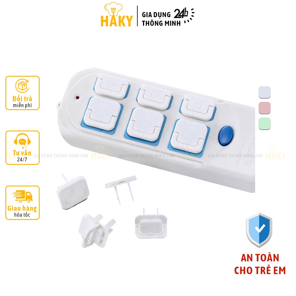 Bịt ổ điện an toàn cho bé, chống cháy chống giật, HAKY036, có quai tháo lắp dễ dàng, loại 2 chân và 3 chân