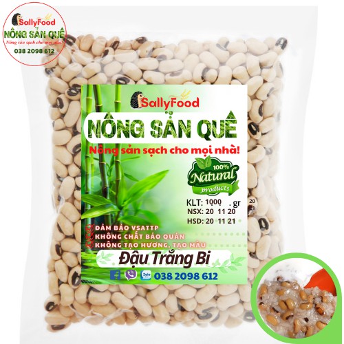 1kg Đậu Trắng Bi Sạch - Đậu Mắt Cua / Đậu Mắt Đen - Nông Sản Quê SallyFood