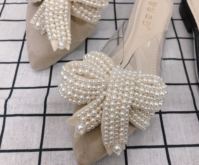 Dép Sục Nữ Mica Đính Nơ Ngọc 4 Cánh