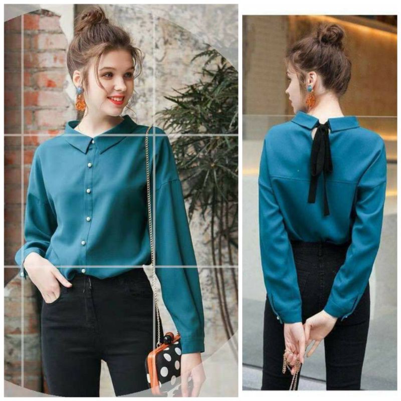 Áo sơ mi nữ chất lụa kiểu công sở màu trơn Cati -hàng XK