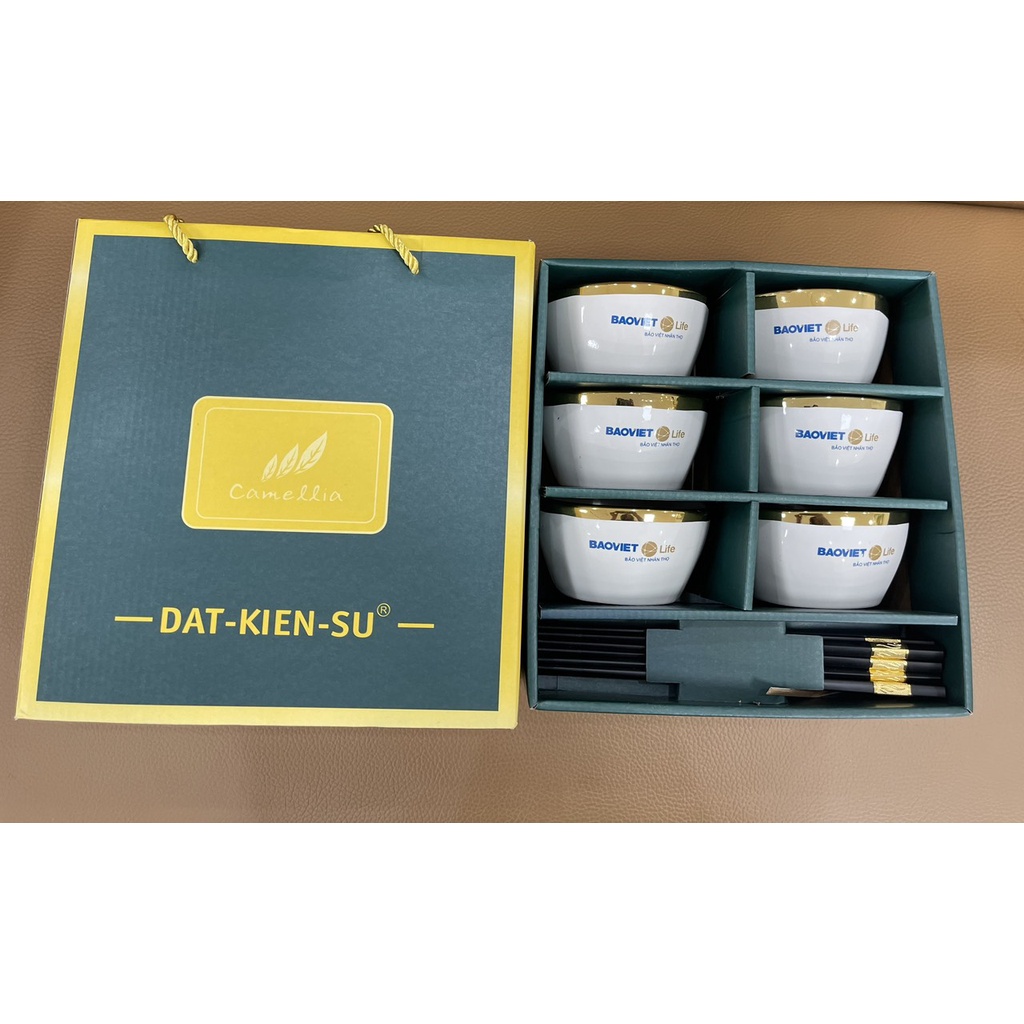 Bộ 6 Bát Sứ Viền Mạ Vàng Cao Cấp Tặng Kèm Đũa