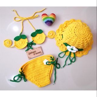 Set bikini bằng len handmade hình quả chanh dễ thương