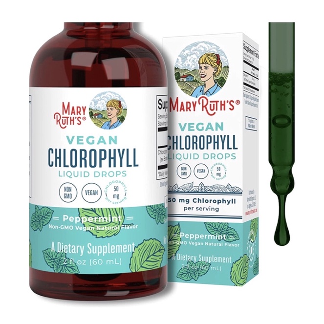 Tinh chất diệp lục cô đặc thuần chay Non GMO Chlorophyll MaryRuth's Organic vị bạc hà 60ml USA