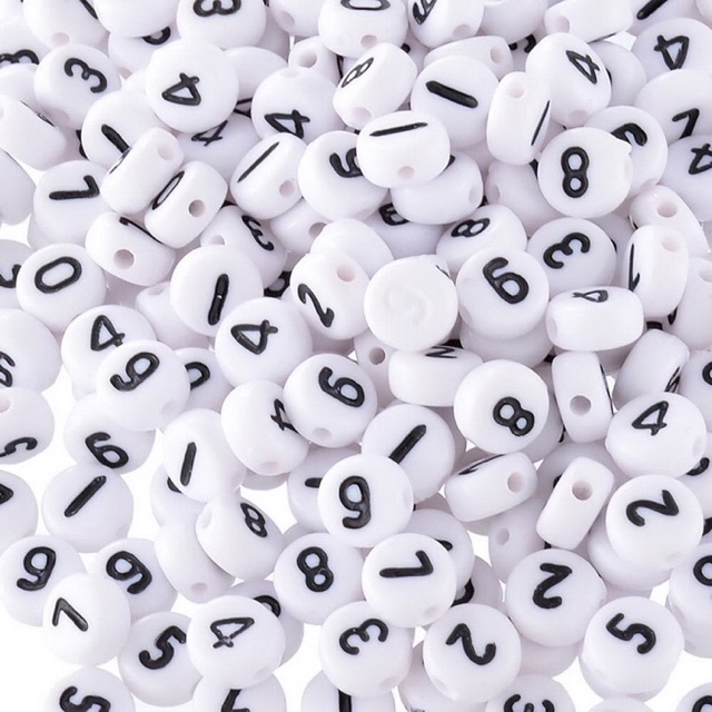 10 hạt xâu khắc số màu trắng đen