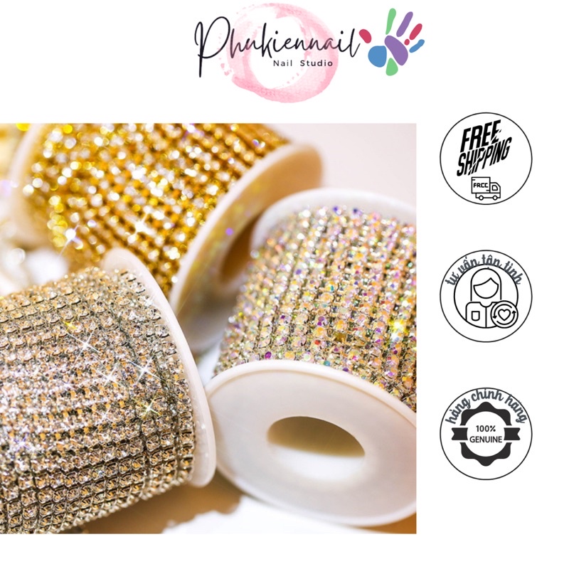 Dây sắt đính đá trang trí nail tạo hình trái tim đường thẳng