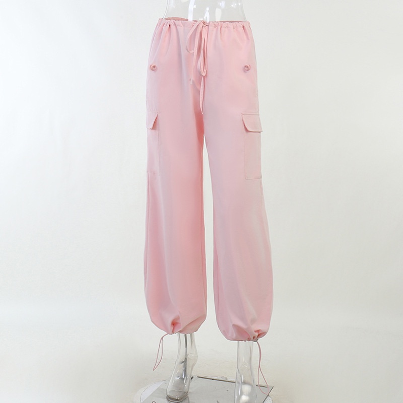 Quần dài WEANIA lưng thấp dáng rộng phối túi dây rút thời trang cá tính cho nữ