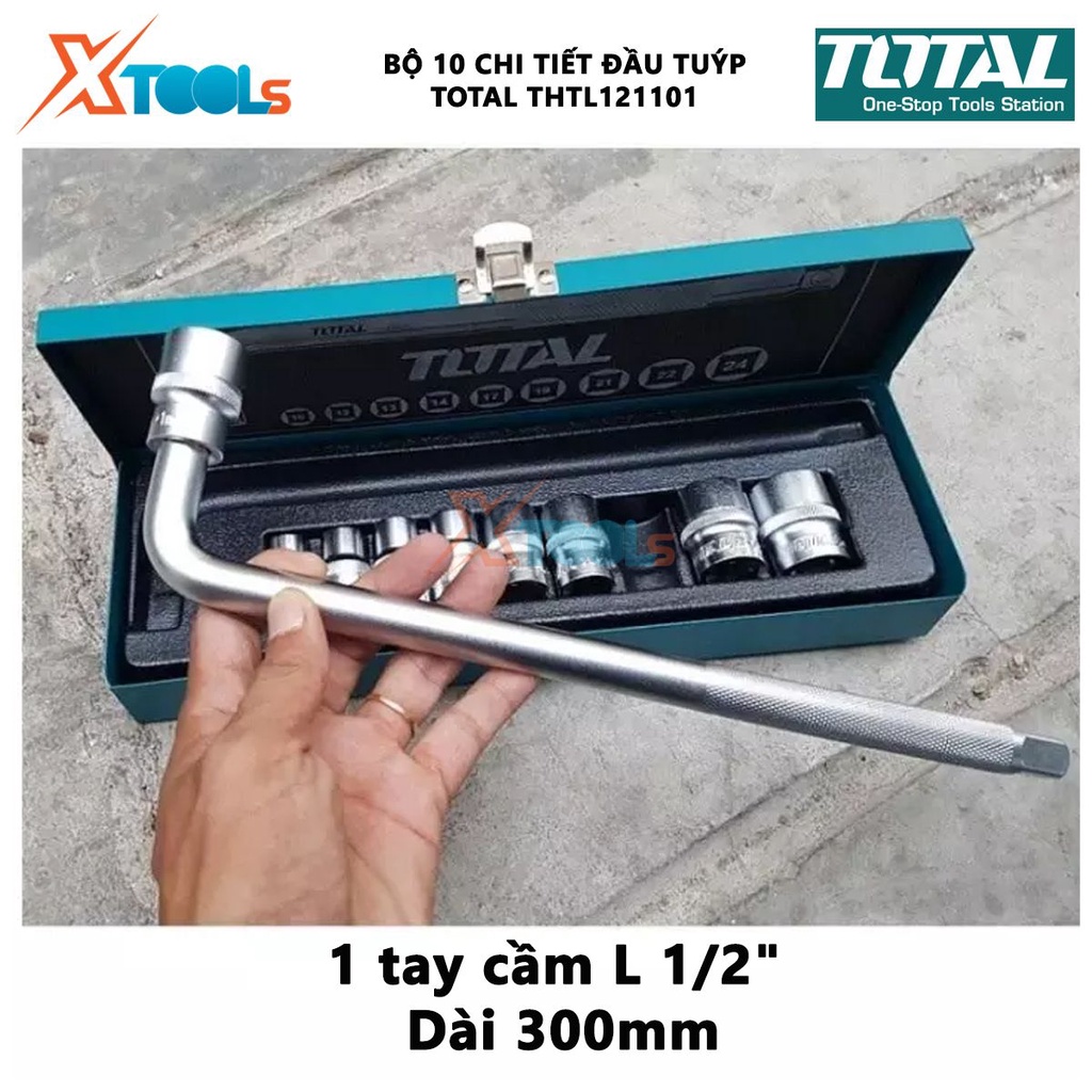 Bộ tuýp lục giác cần L 10 chi tiết TOTAL THTL121101 Bộ 10 chi tiết tuýp lục giác 9 đầu tuýp 1/2 inch từ 10-24mm tay cầm
