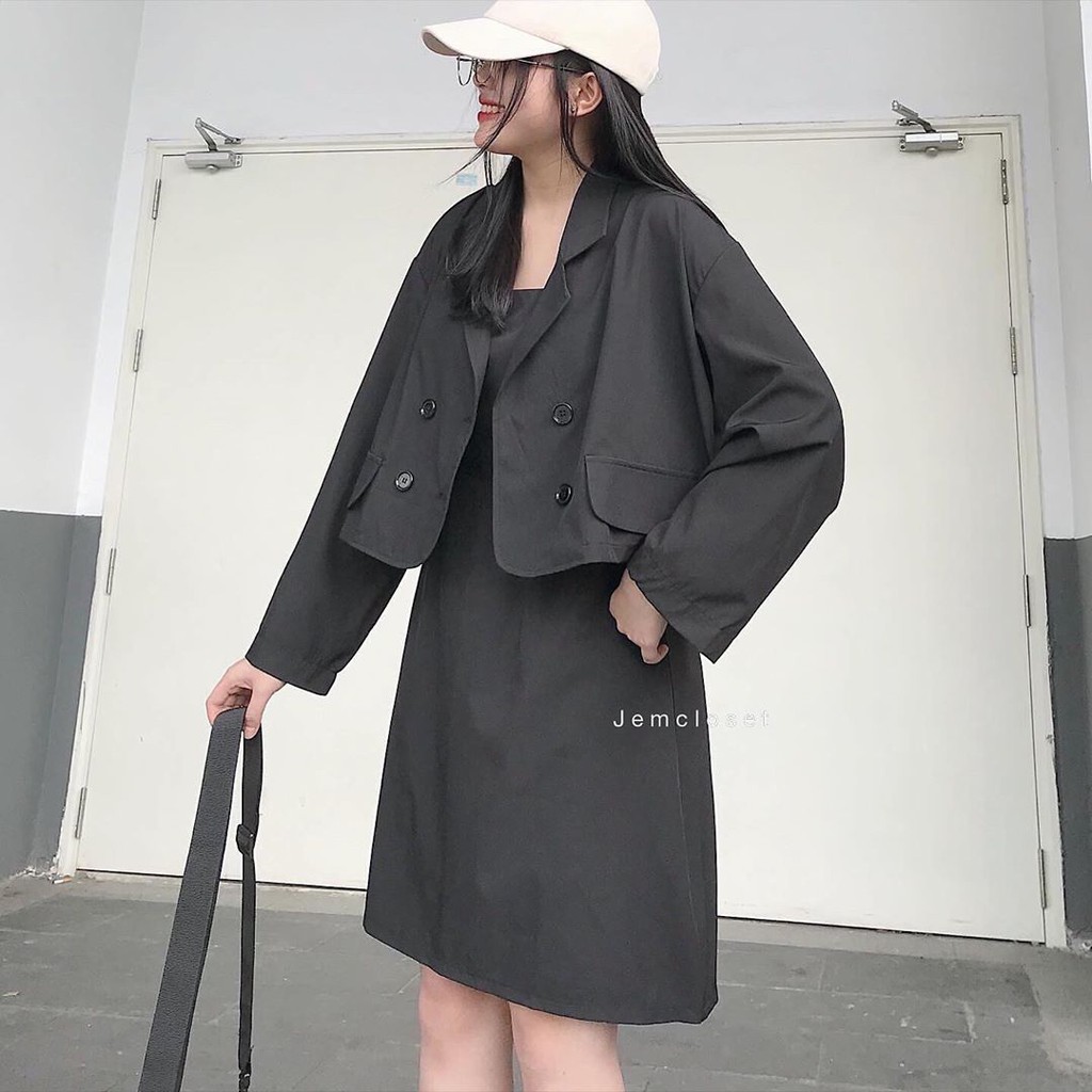 Áo Khoác Vest Nữ Croptop JEMCLOSET Áo Vest Nữ Blazer MINMIN Màu Đen Chất Liệu Dày Dặn Phong Cách Trẻ Trung Cá Tính 1741