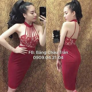 Đầm body cổ yếm đan dây ngực
