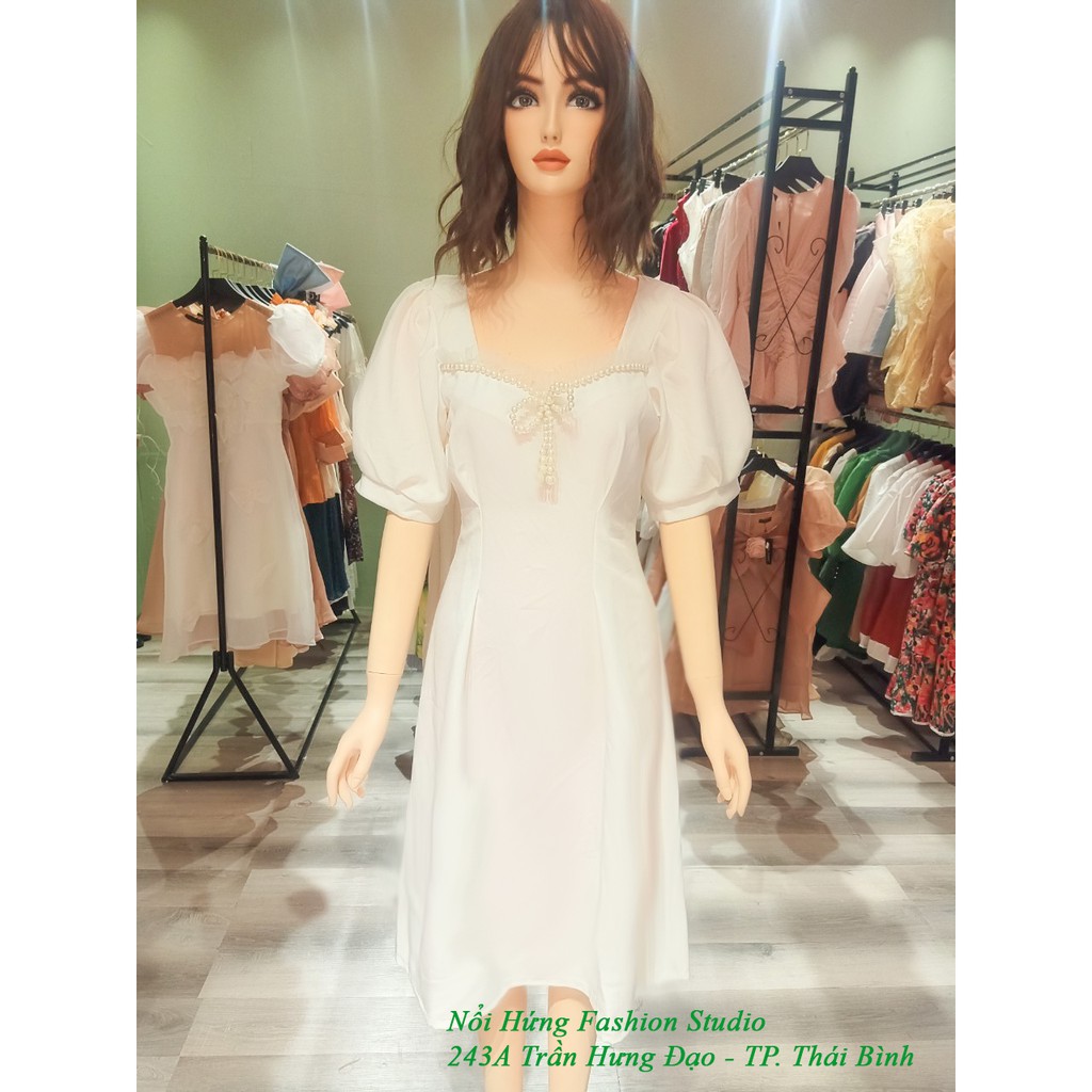 Váy đầm màu trắng kem cổ điển vintage dáng xòe công sở đi tiệc thanh lịch hàng thiết kế đủ size s m l | BigBuy360 - bigbuy360.vn