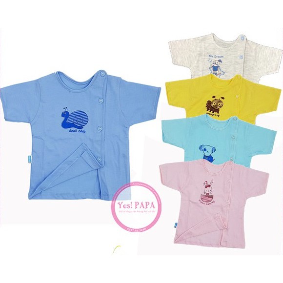 Áo sơ sinh ngắn tay khuy lệch 100% cotton Thái Hà Thịnh